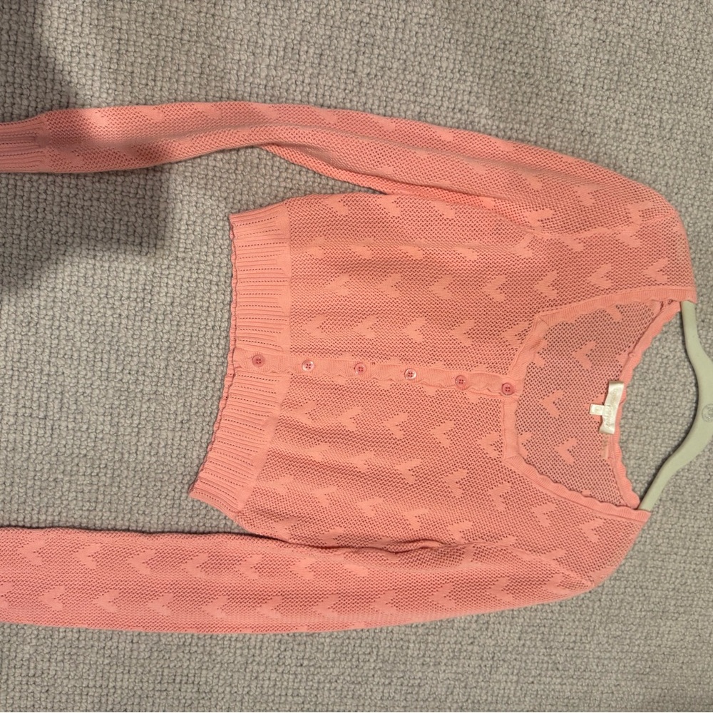 Love Shack Fancy Pink Heart Knit Cardigan
